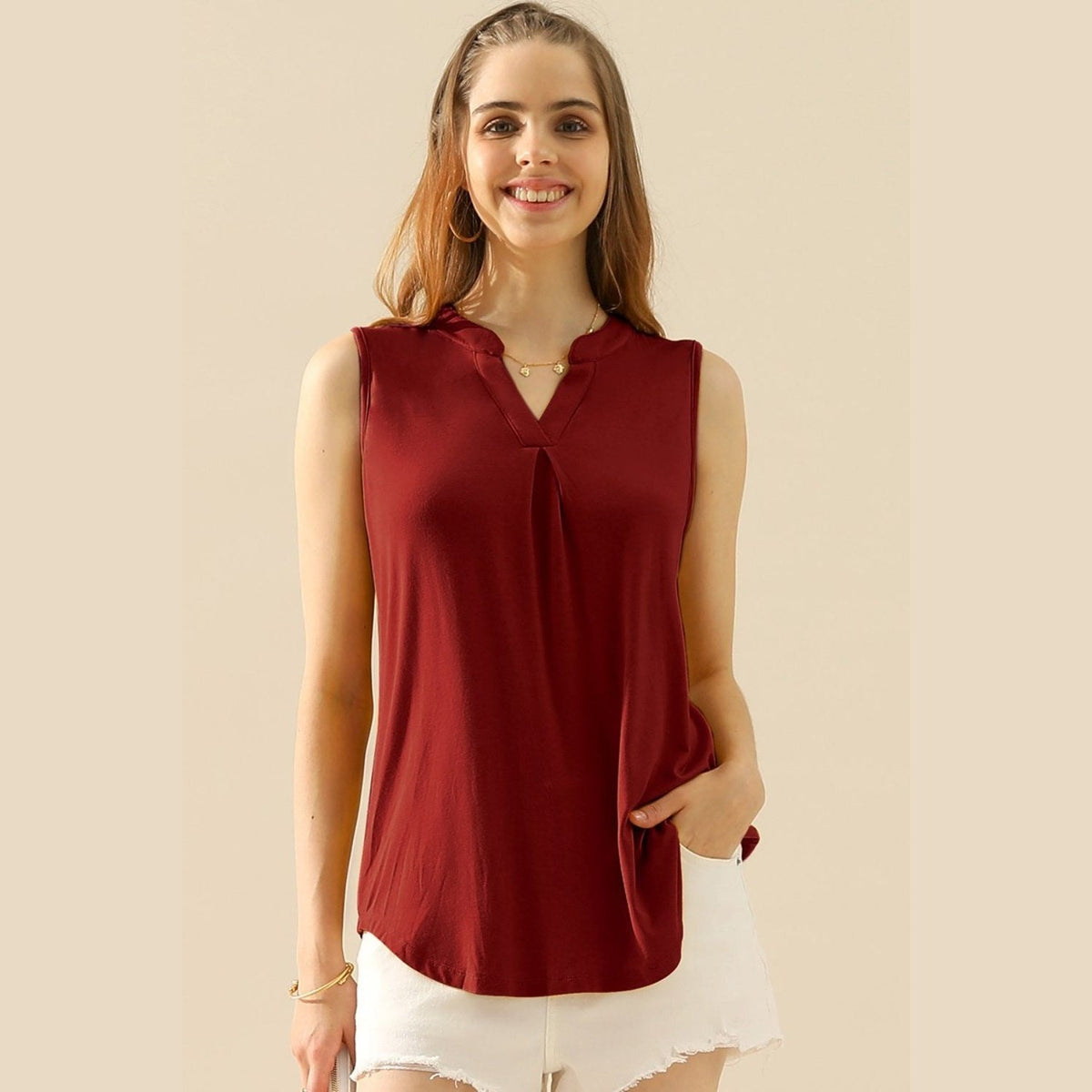 Ninexis Full Size Notched Sleeveless Top