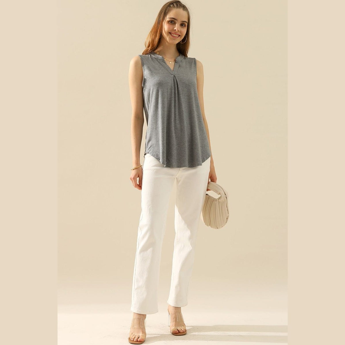 Ninexis Full Size Notched Sleeveless Top