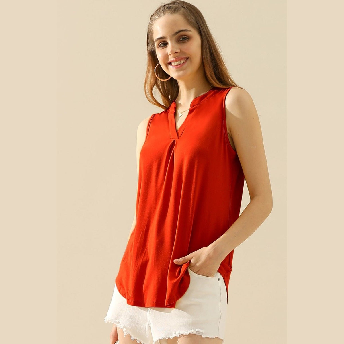 Ninexis Full Size Notched Sleeveless Top