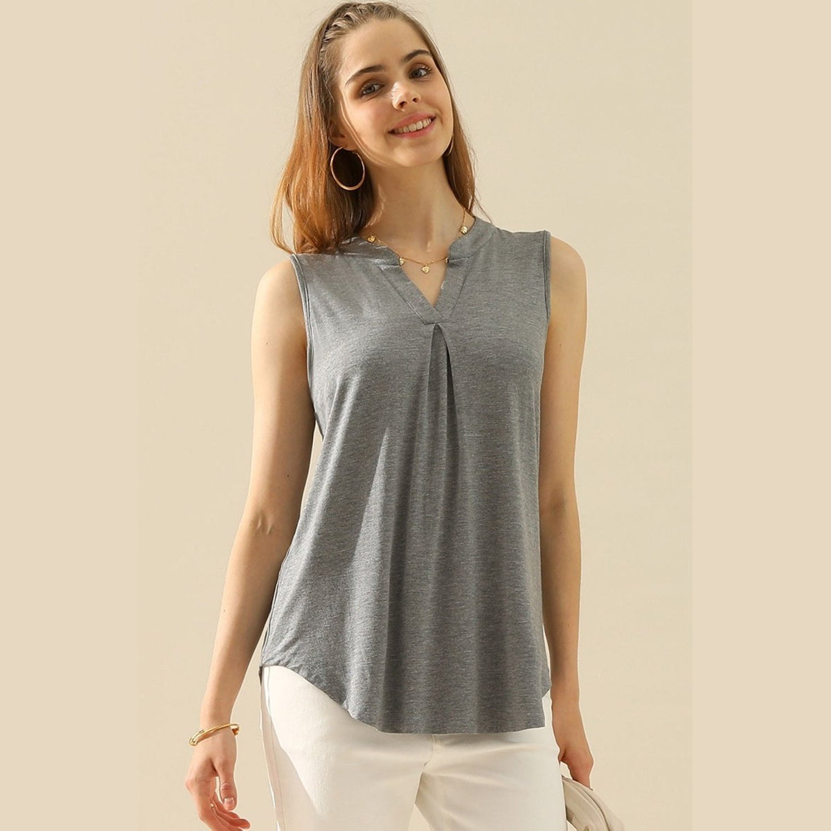 Ninexis Full Size Notched Sleeveless Top