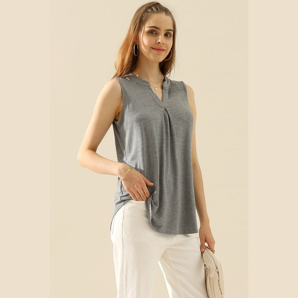 Ninexis Full Size Notched Sleeveless Top