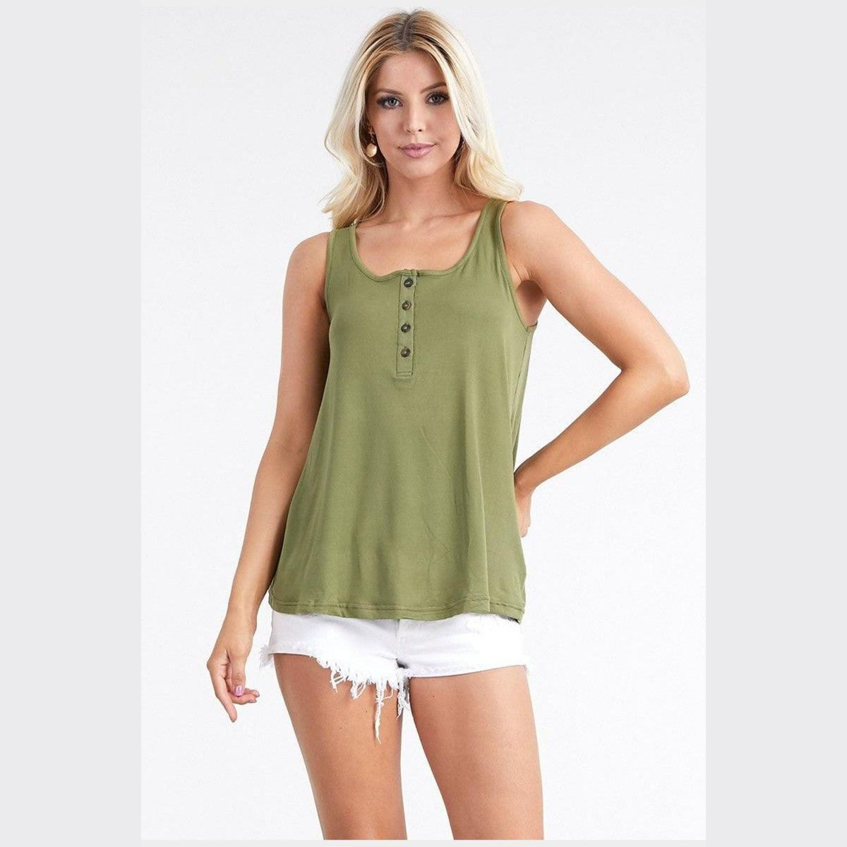 Ninexis Square Neck Half Button Tank