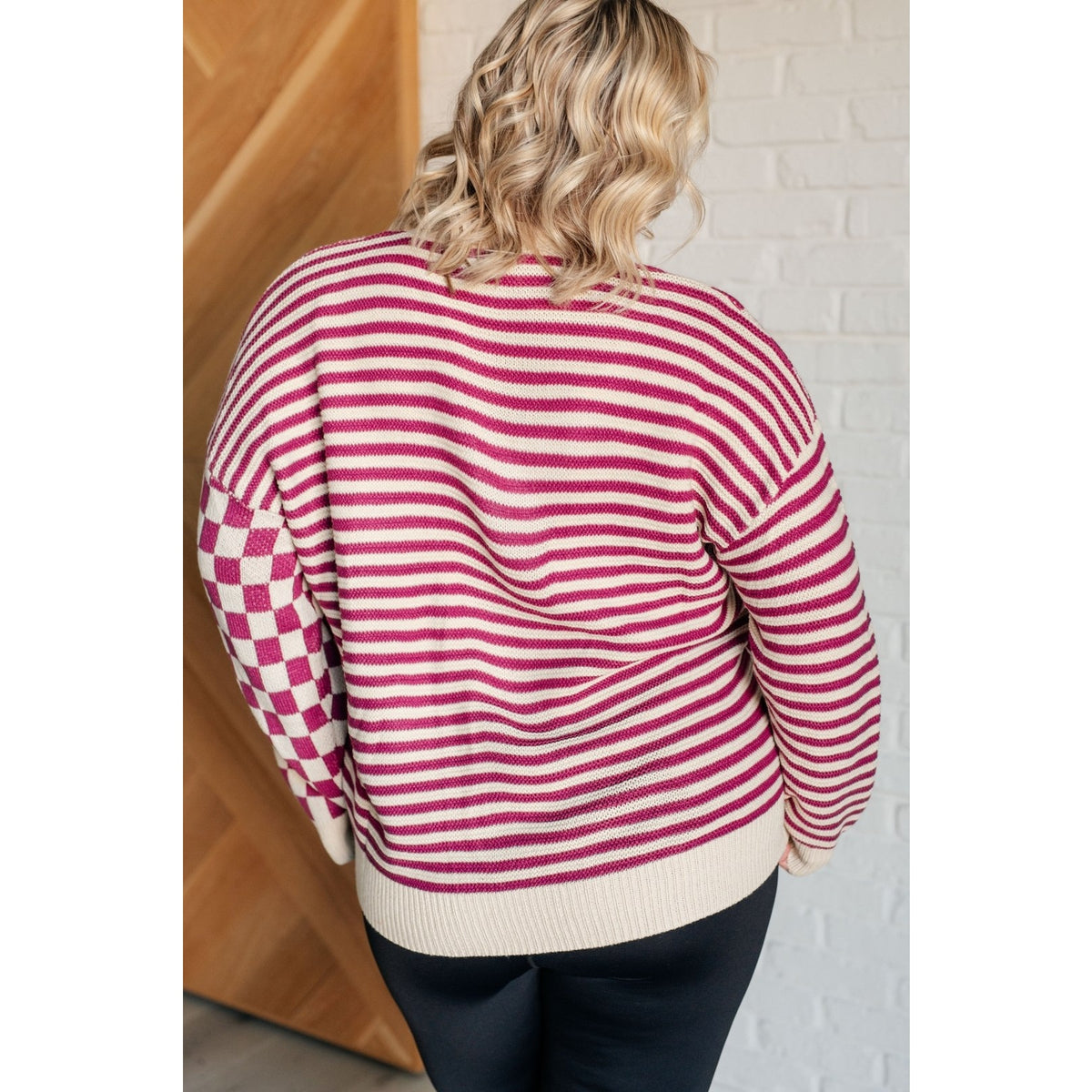 No Brainer Button Down Sweater Knit Cardigan in Magenta/Oatmeal