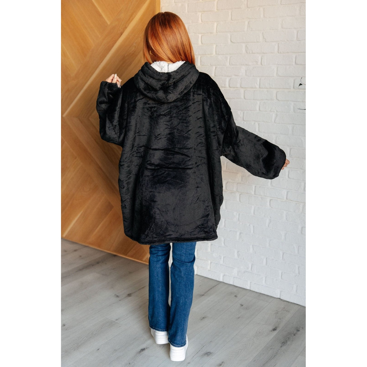 Oversized Velour Blanket Hoodie in Black