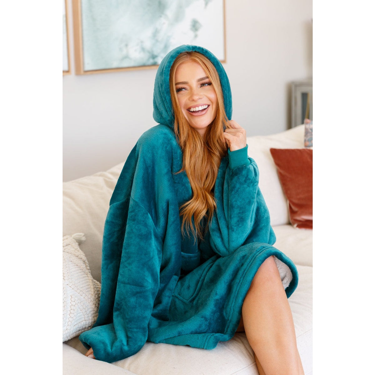 Oversized Velour Blanket Hoodie in Green