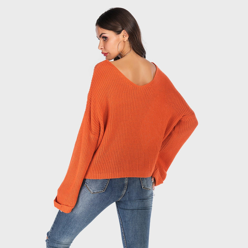 Perfee V-Neck Dropped Shoulder Long Sleeve Sweater