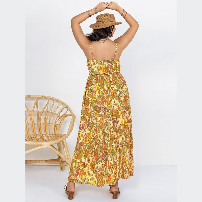 Plus Size Printed V-Neck Maxi Cami Dress