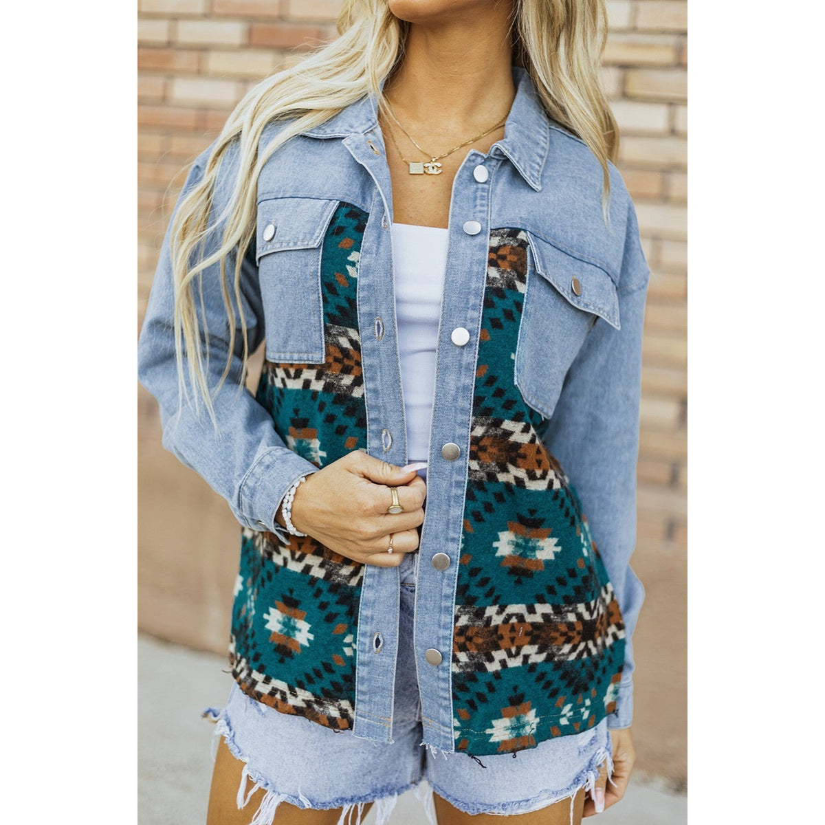 Pocketed Button Up Long Sleeve Denim Jacket