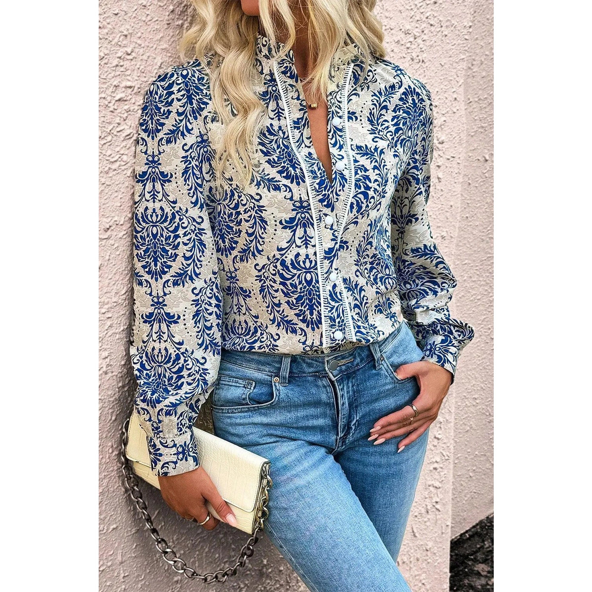 Printed Mock Neck Long Sleeve Shirt