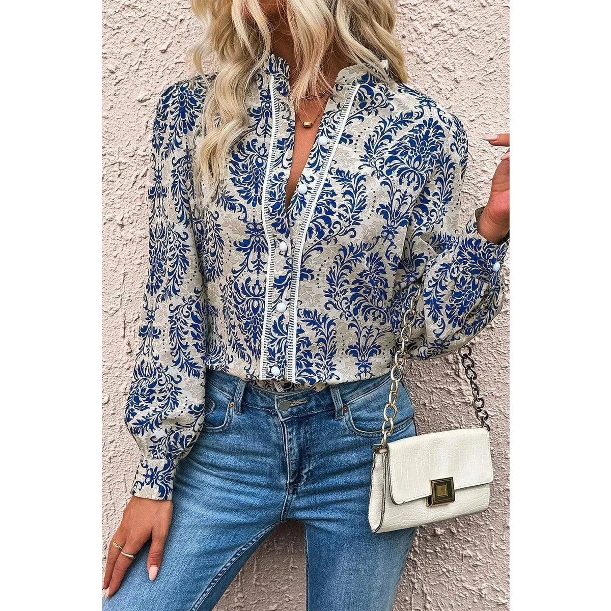 Printed Mock Neck Long Sleeve Shirt