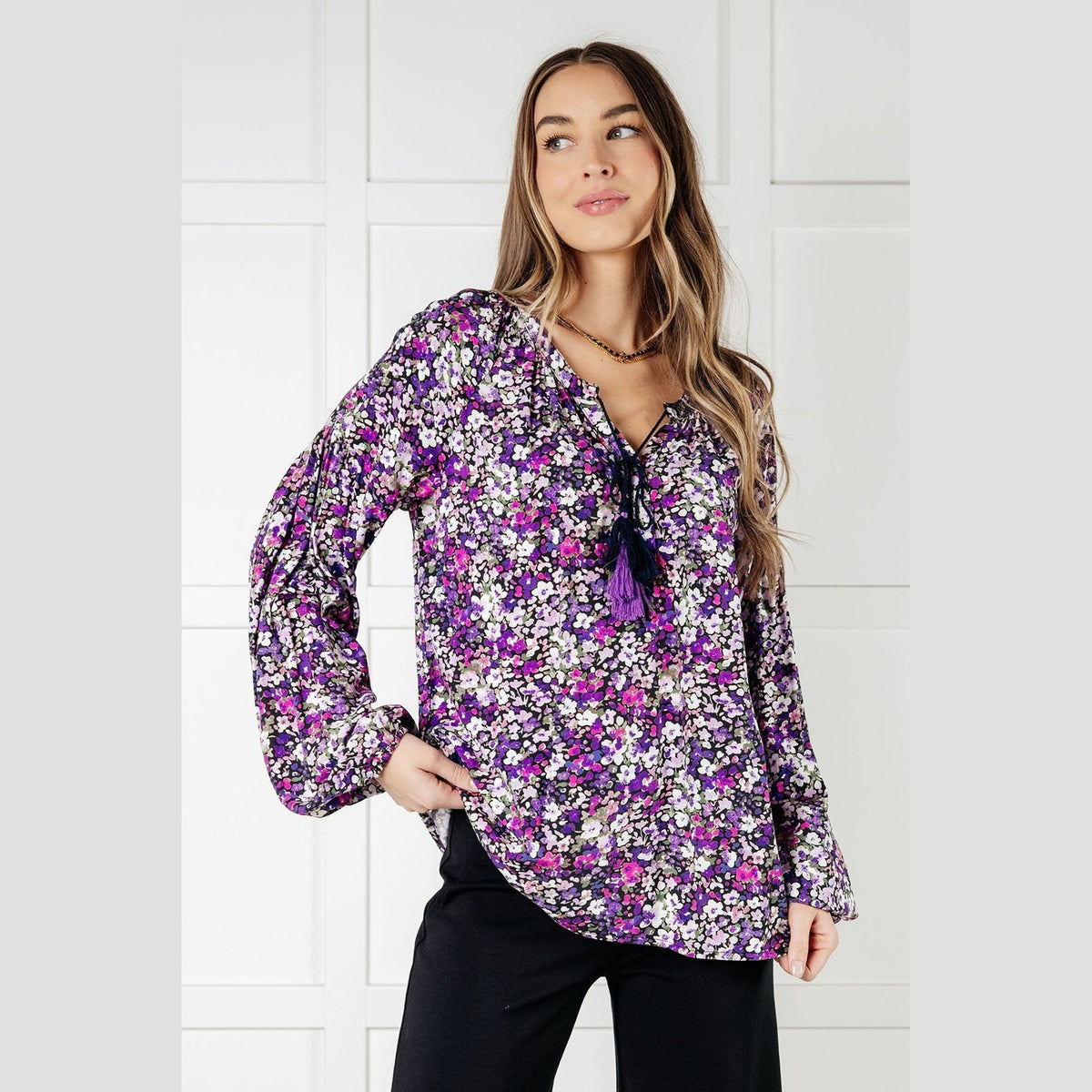 Pulled Together Ditsy Floral Bubble Sleeve Blouse