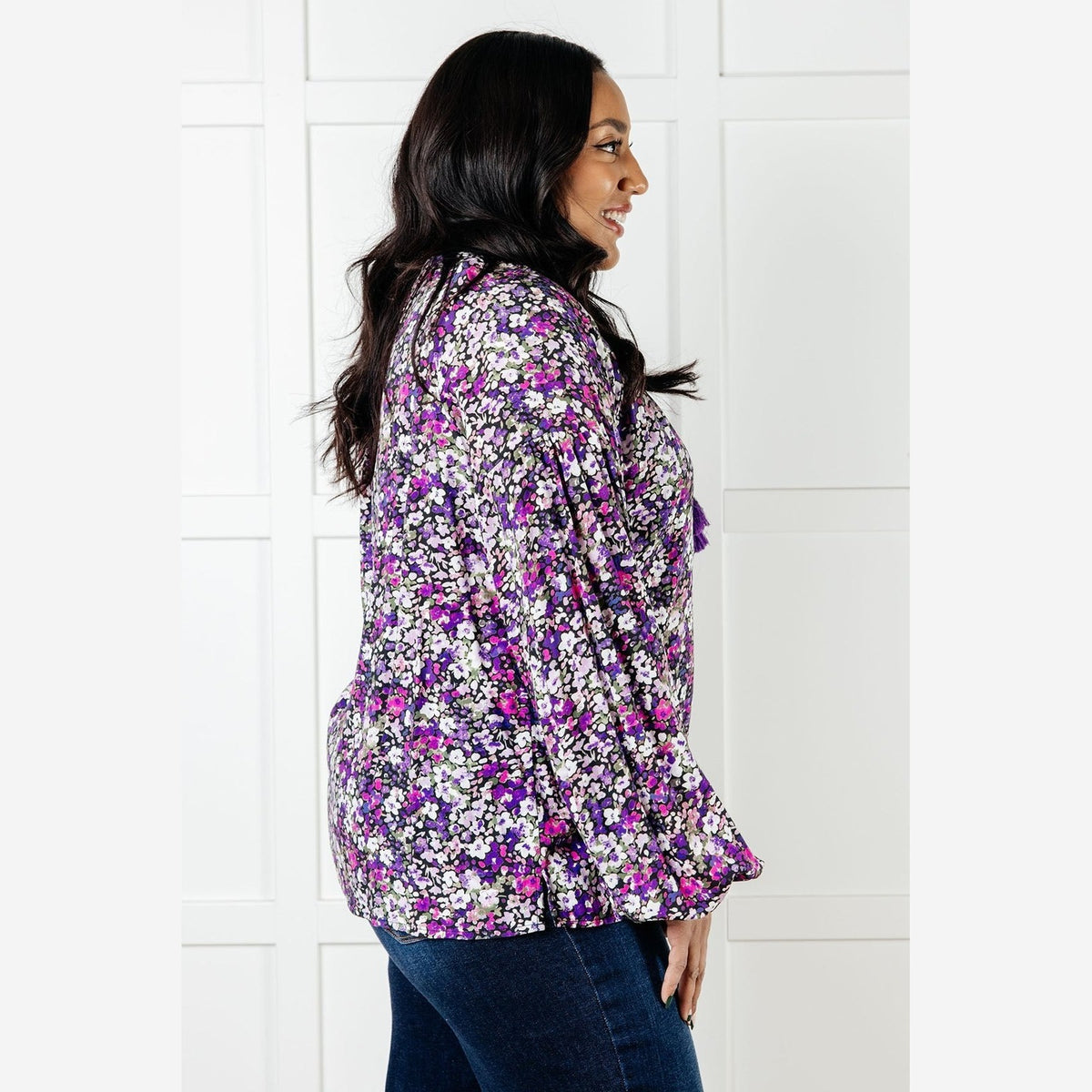 Pulled Together Ditsy Floral Bubble Sleeve Blouse