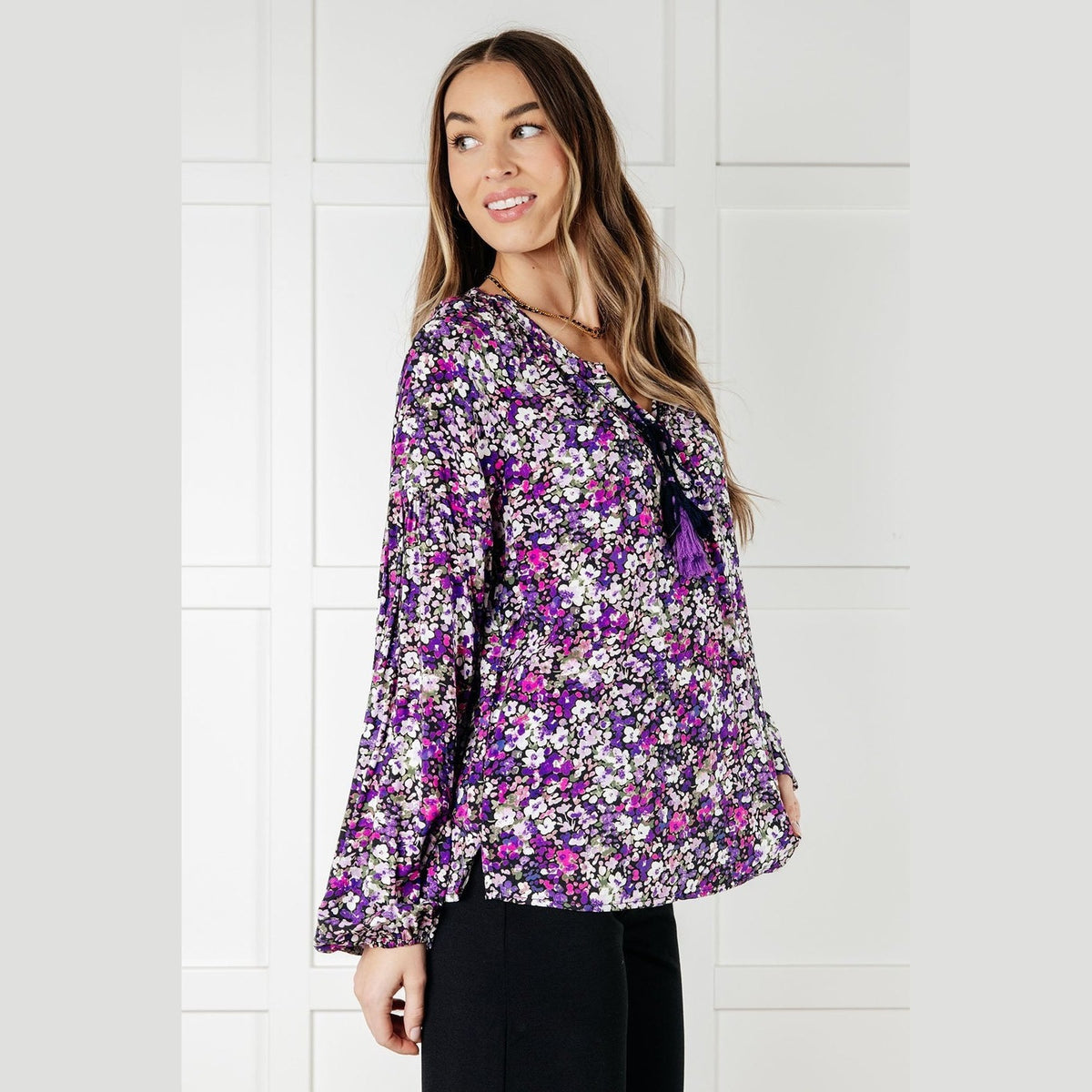 Pulled Together Ditsy Floral Bubble Sleeve Blouse