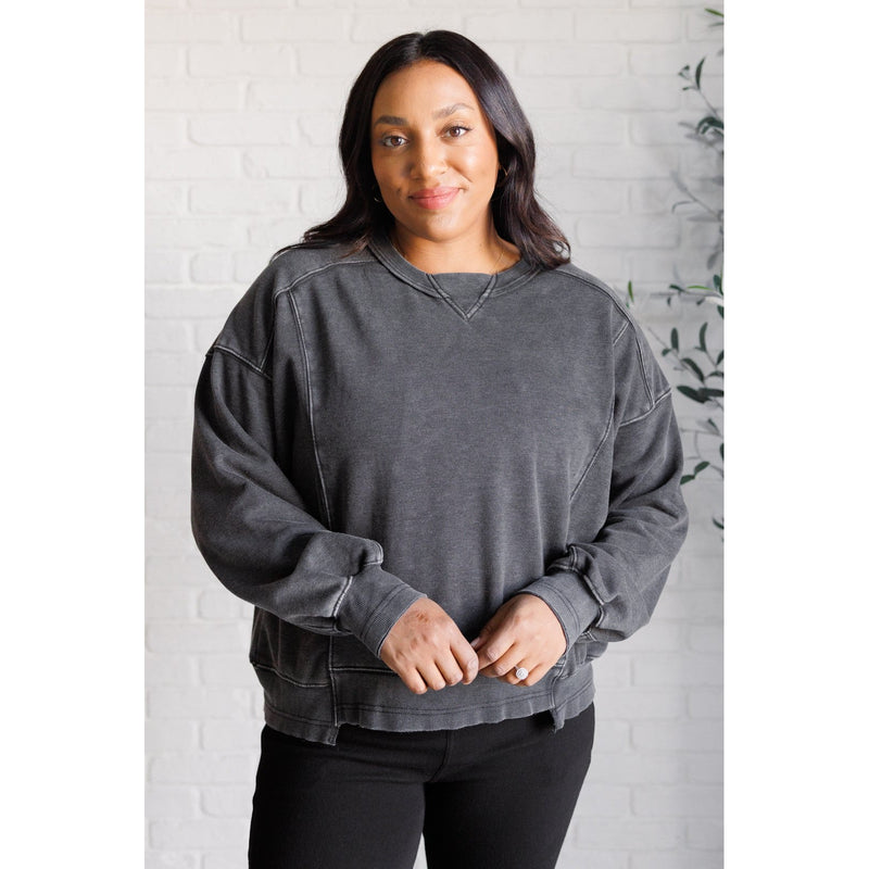 Quick Fix Mineral Wash Crew Neck Pullover in Black