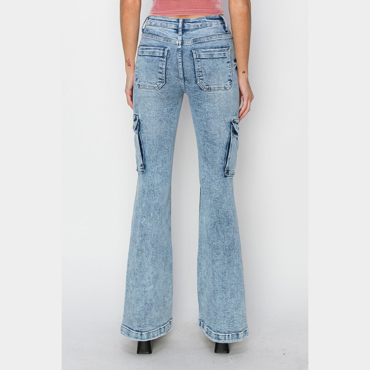 RISEN Full Size High Rise Cargo Flare Jeans