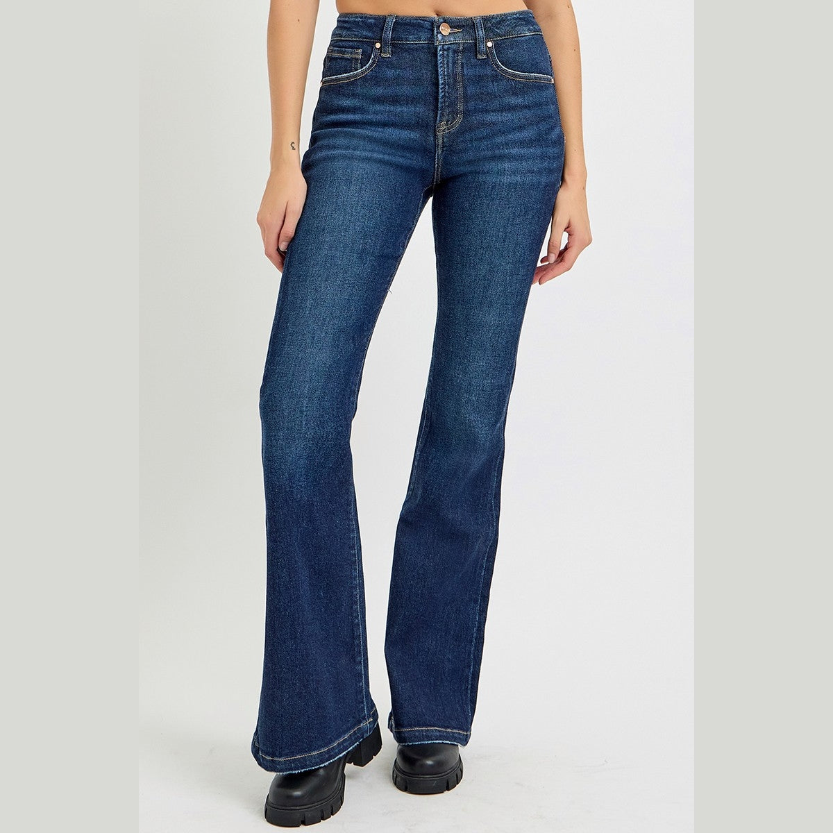 RISEN Full Size High Rise Flare Jeans with Pockets