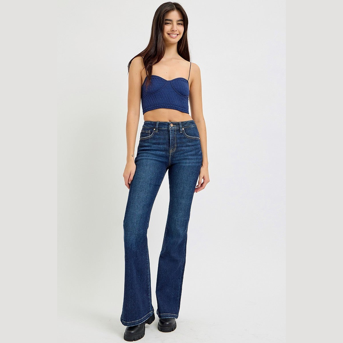 RISEN Full Size High Rise Flare Jeans with Pockets