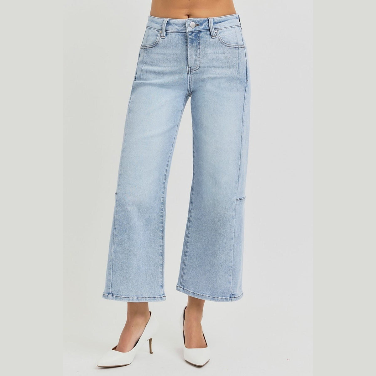 RISEN Full Size High Rise Seamed Detail Wide Leg Crop Jeans