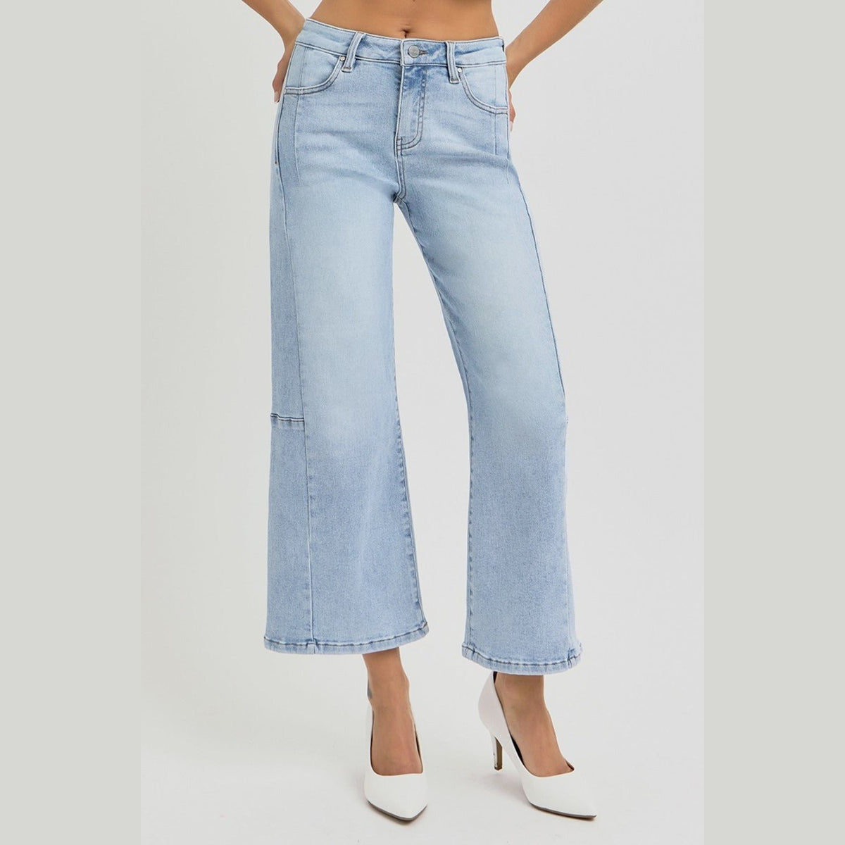 RISEN Full Size High Rise Seamed Detail Wide Leg Crop Jeans