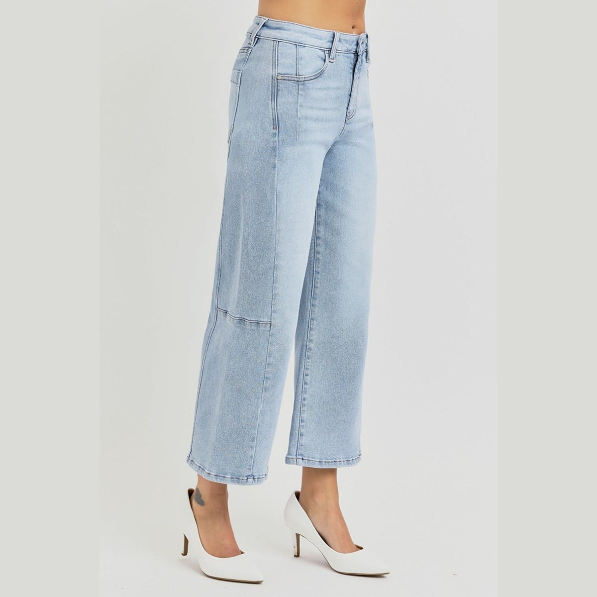 RISEN Full Size High Rise Seamed Detail Wide Leg Crop Jeans