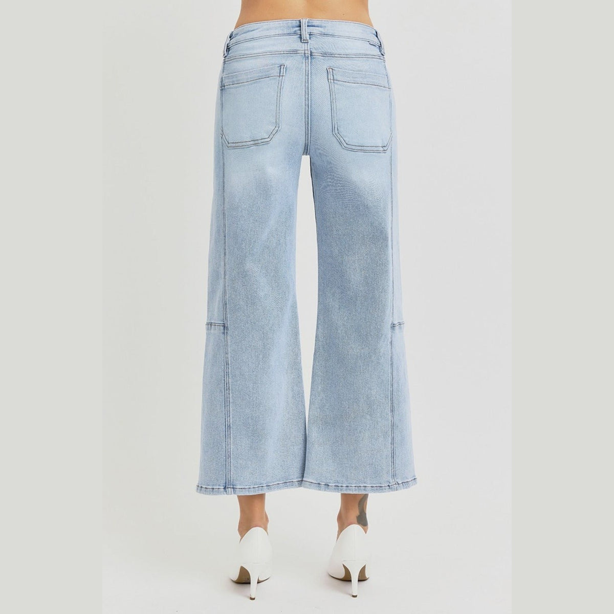 RISEN Full Size High Rise Seamed Detail Wide Leg Crop Jeans