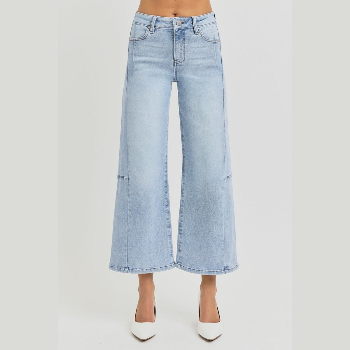 RISEN Full Size High Rise Seamed Detail Wide Leg Crop Jeans