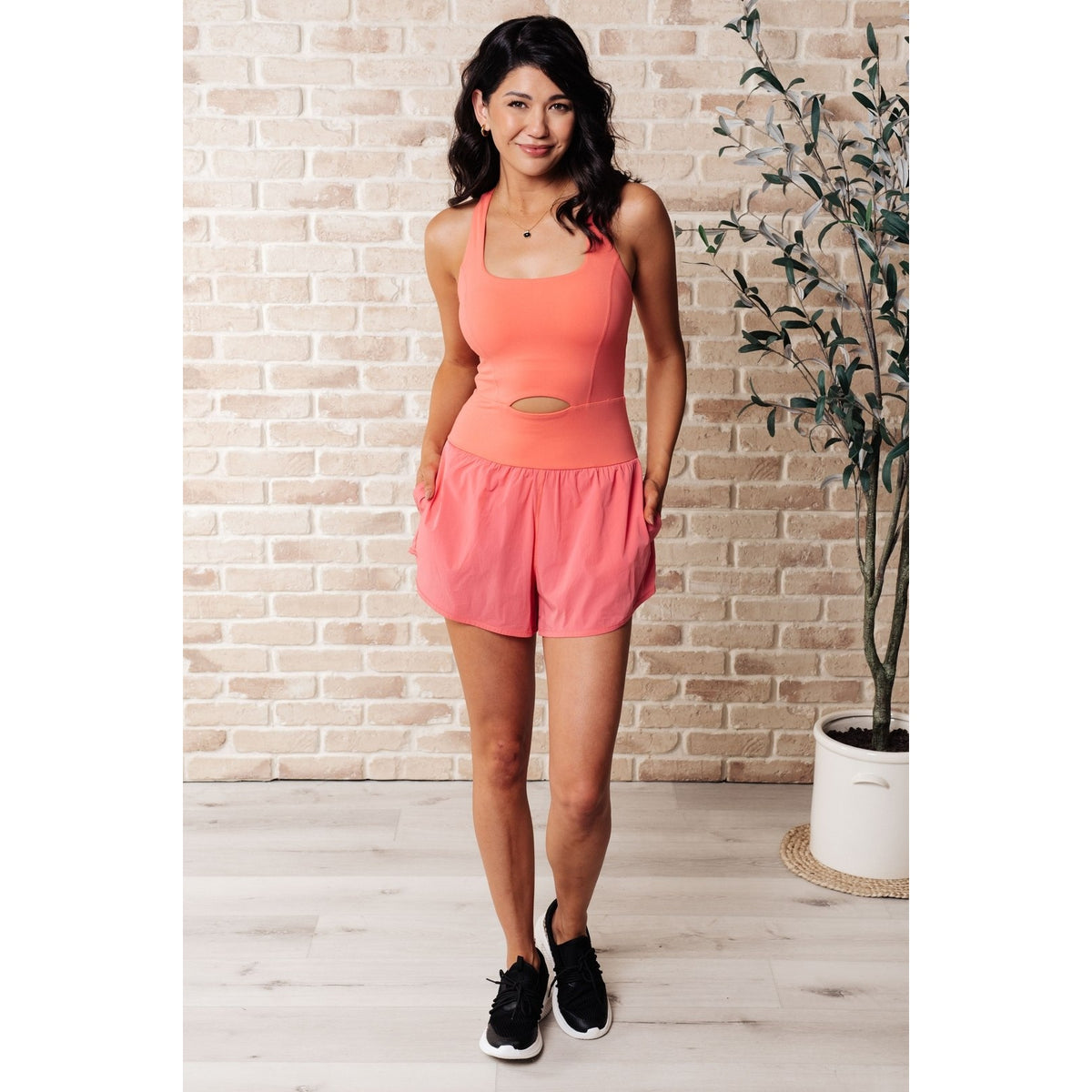 Raising Heart Rate Cutout Runsie In Coral Rose