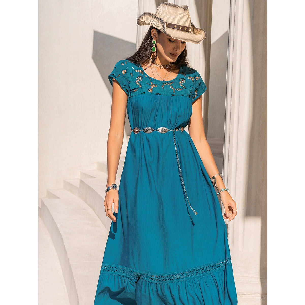 Round Neck Short Sleeve Maxi Dress