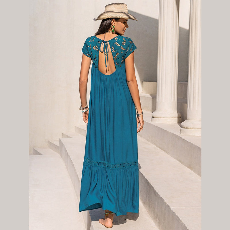 Round Neck Short Sleeve Maxi Dress