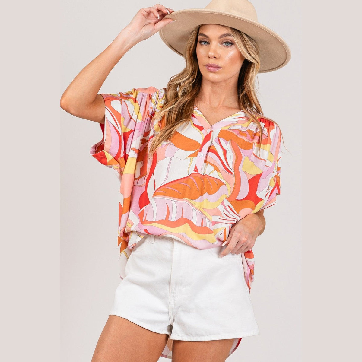 SAGE + FIG Abstract Print Half Button Blouse