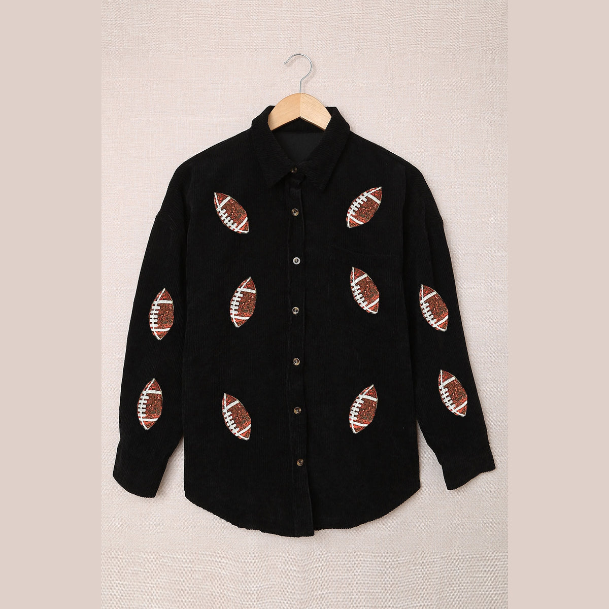 Sequin Football Button Up Long Sleeve Jacket