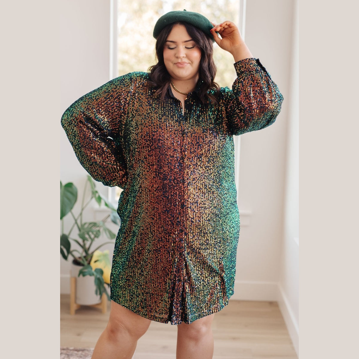 Shimmering Splendor Sequin Shirt Dress