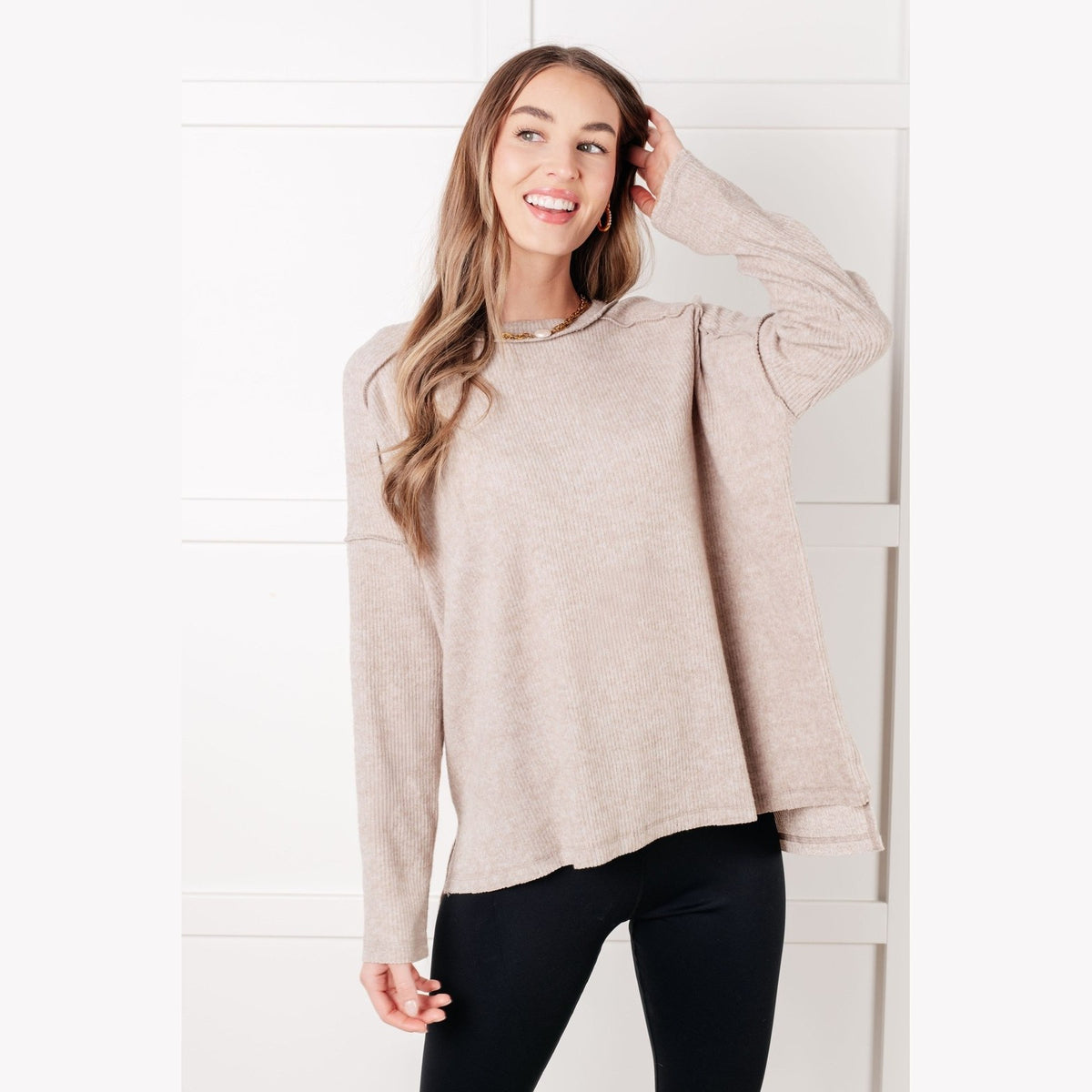 Simply Basic Ribbed Hacci Sweater in H Mocha