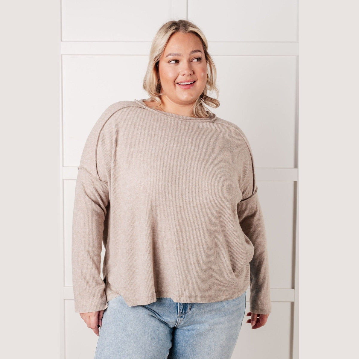 Simply Basic Ribbed Hacci Sweater in H Mocha