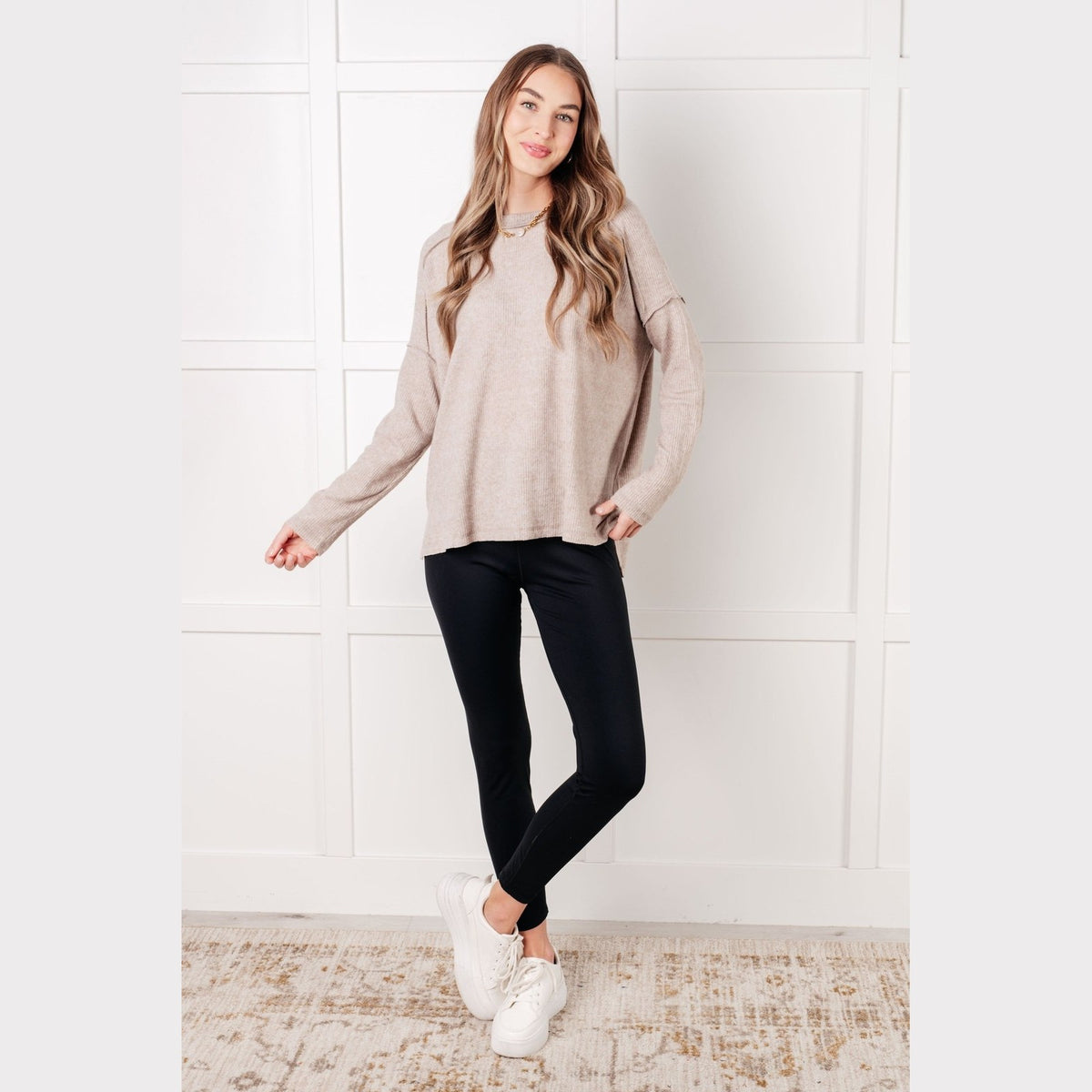 Simply Basic Ribbed Hacci Sweater in H Mocha