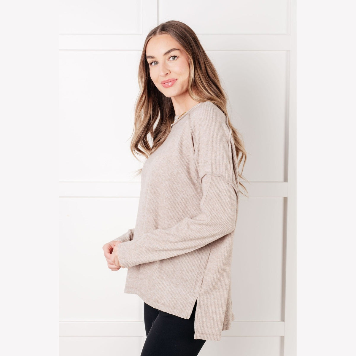 Simply Basic Ribbed Hacci Sweater in H Mocha