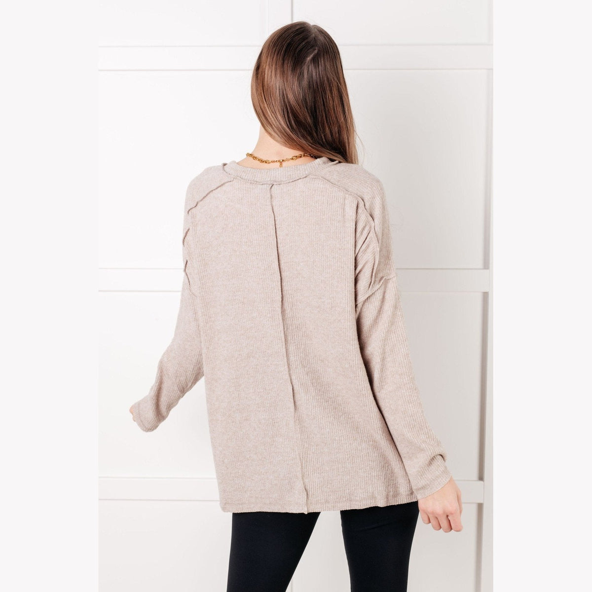 Simply Basic Ribbed Hacci Sweater in H Mocha