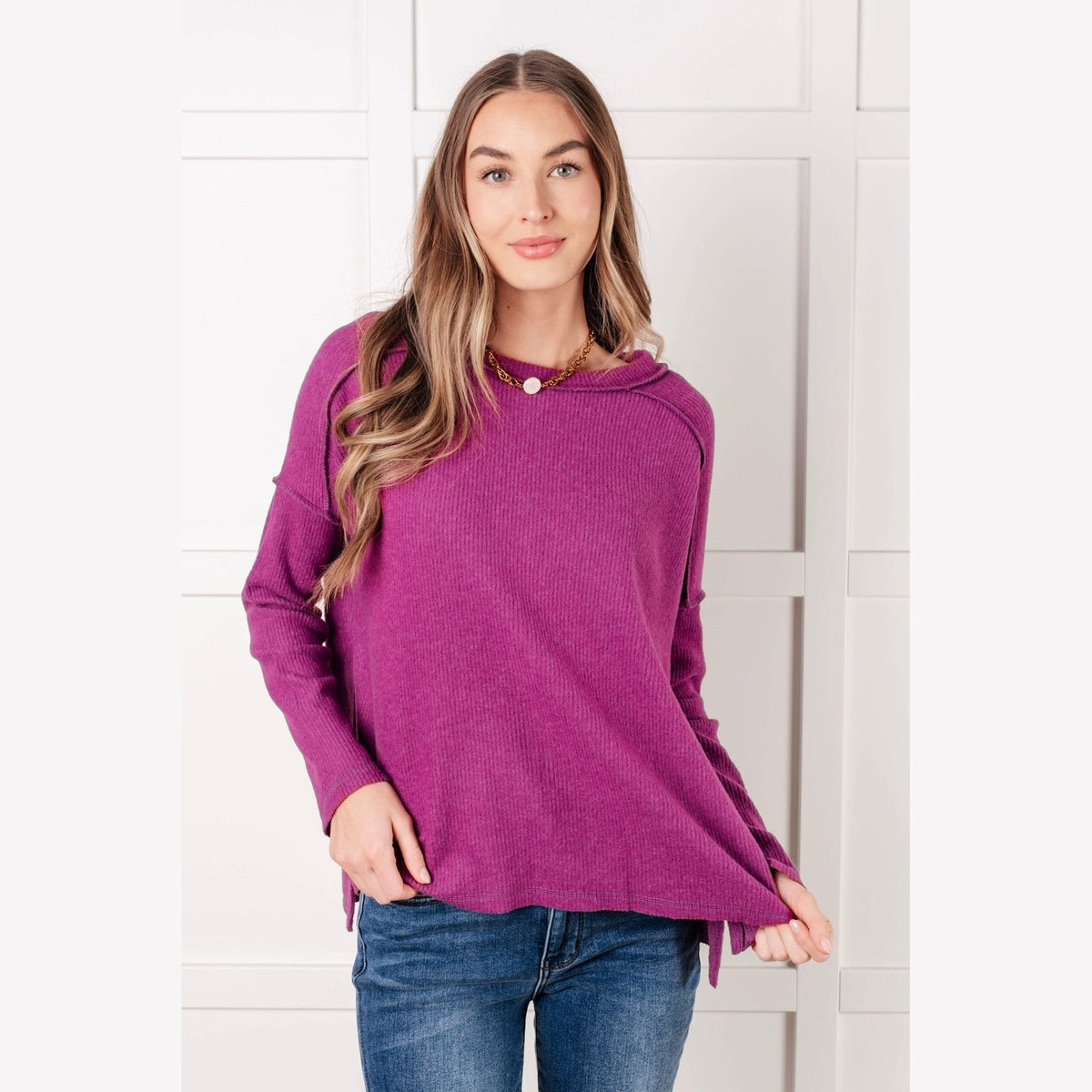 Simply Basic Ribbed Hacci Sweater in Light Plum