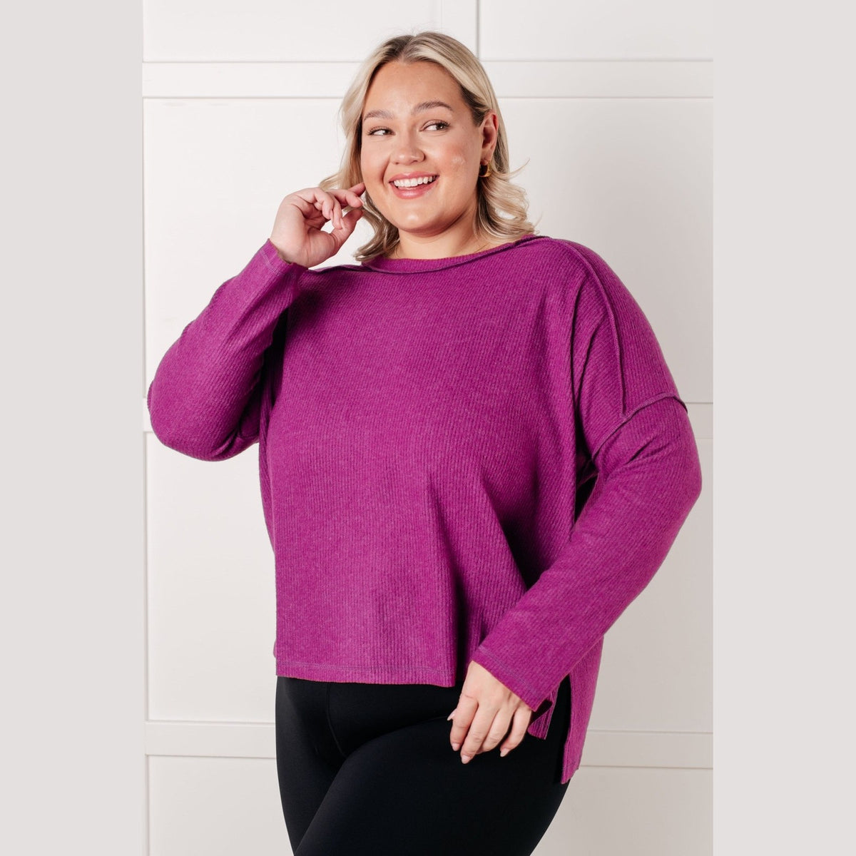 Simply Basic Ribbed Hacci Sweater in Light Plum