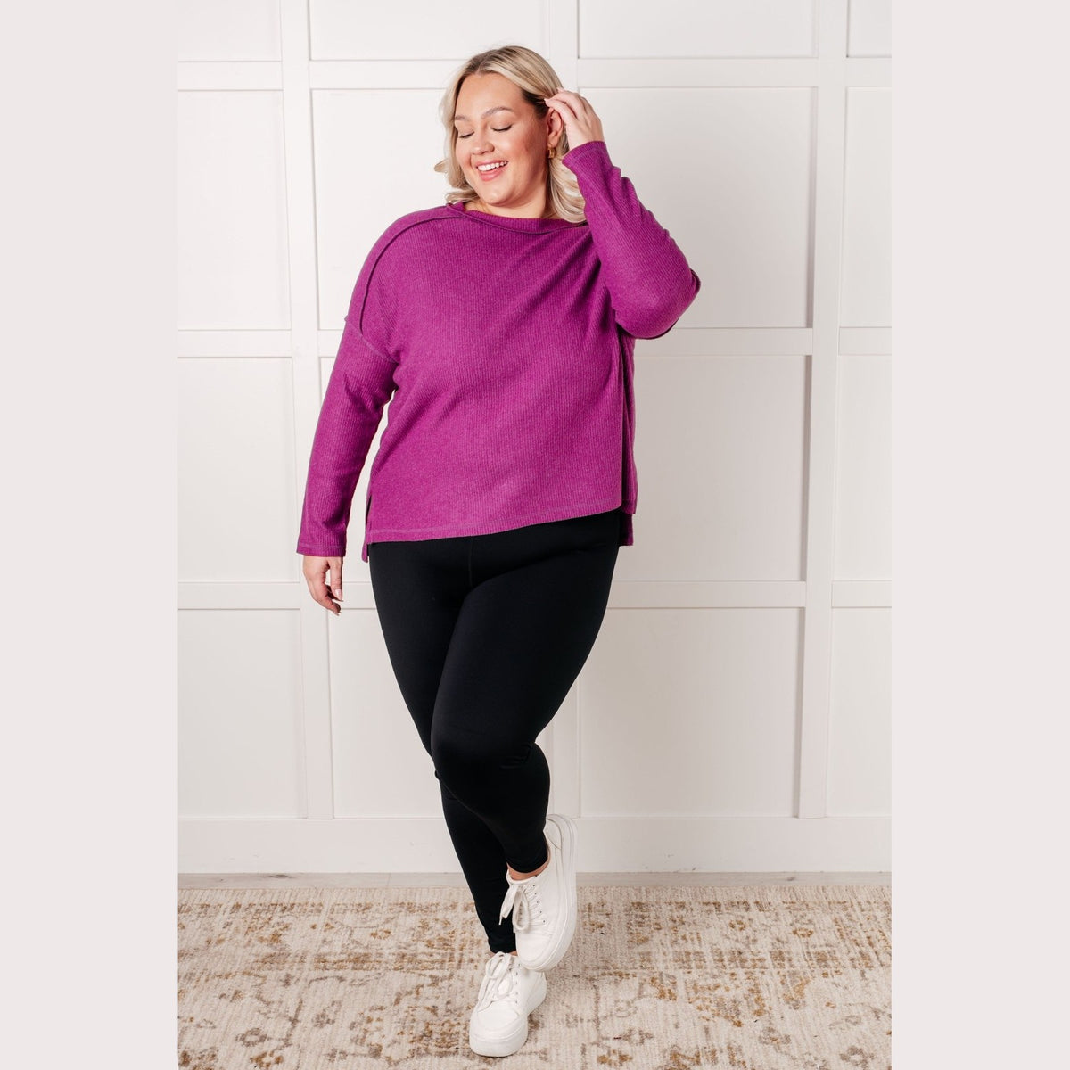 Simply Basic Ribbed Hacci Sweater in Light Plum