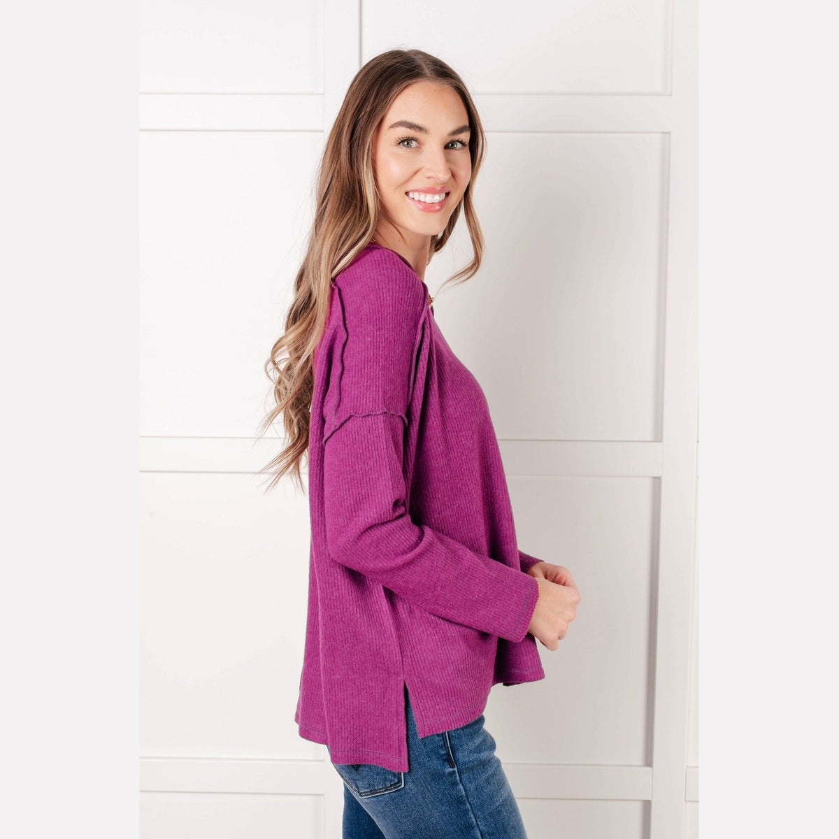 Simply Basic Ribbed Hacci Sweater in Light Plum