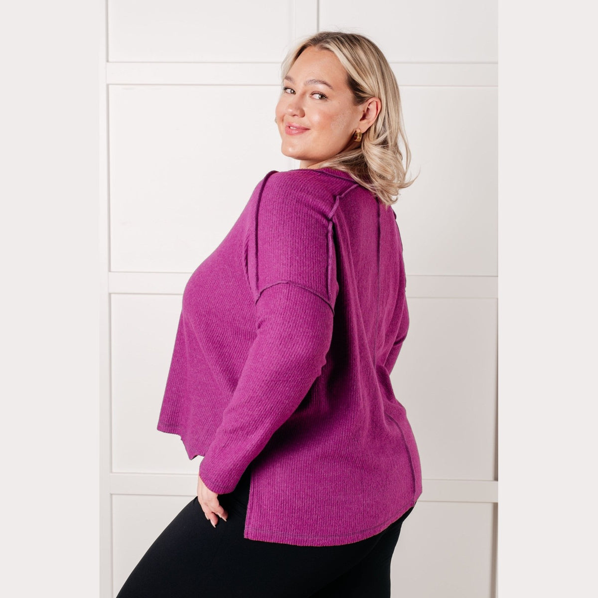 Simply Basic Ribbed Hacci Sweater in Light Plum