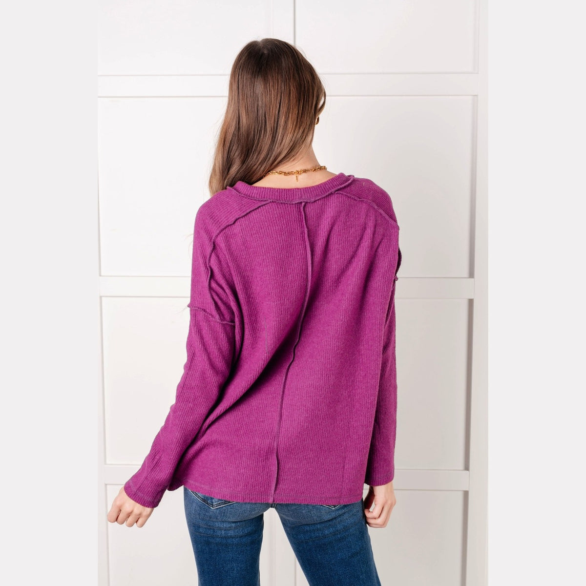 Simply Basic Ribbed Hacci Sweater in Light Plum