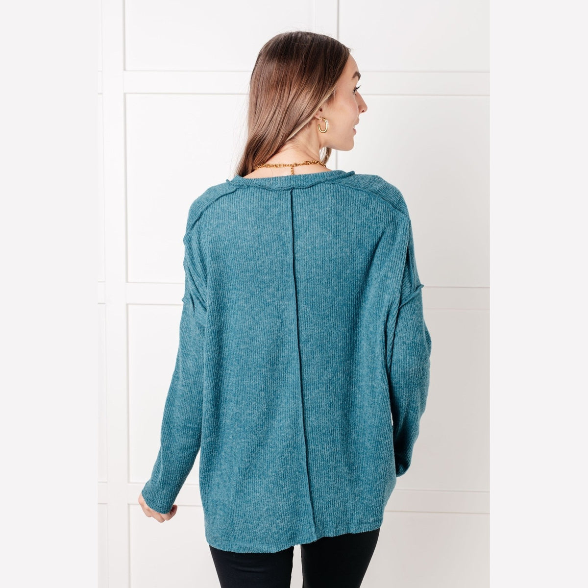 Simply Basic Ribbed Hacci Sweater in Teal