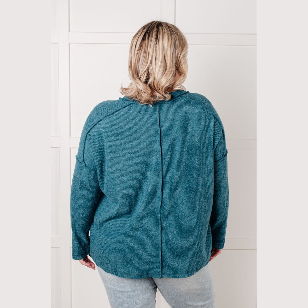 Simply Basic Ribbed Hacci Sweater in Teal