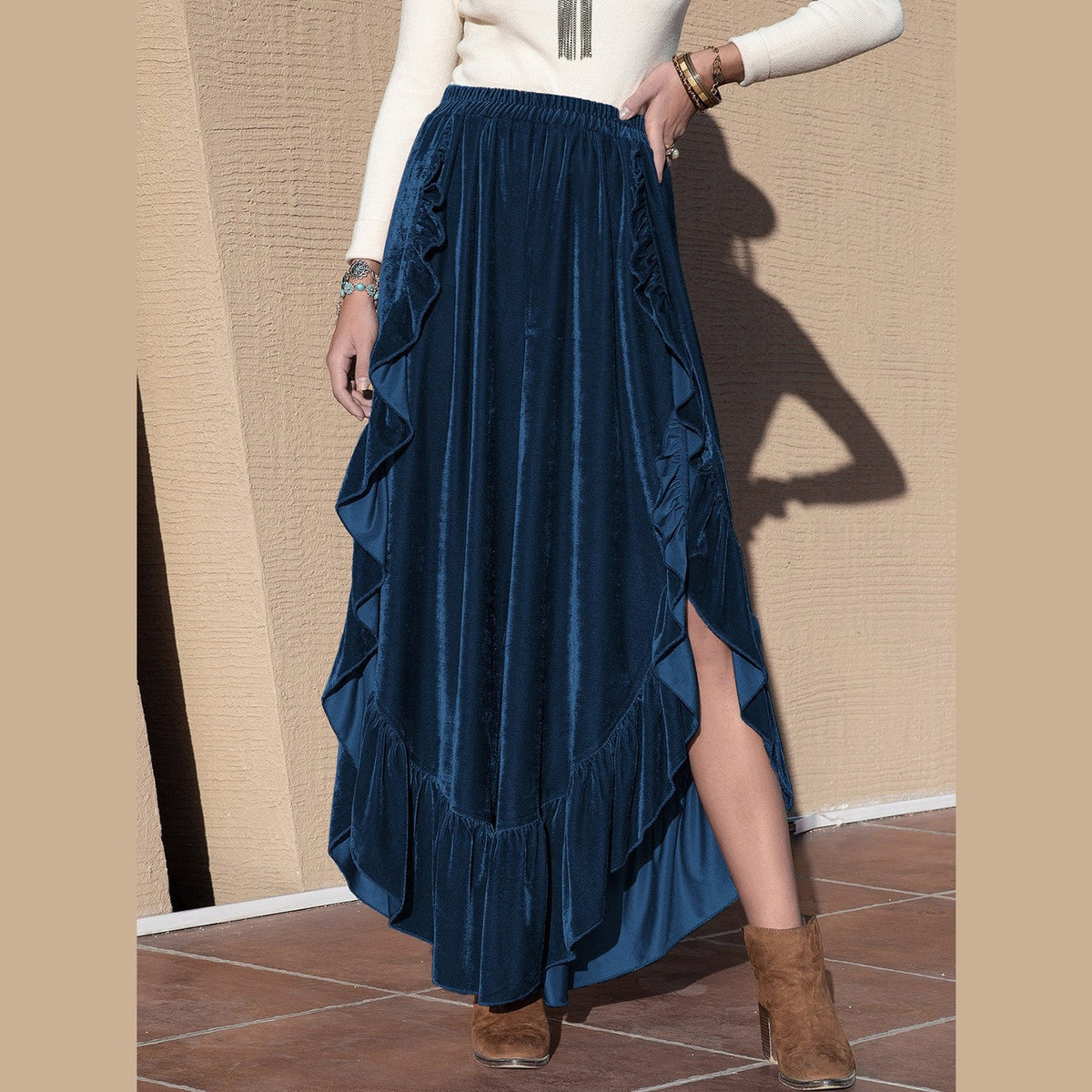 Slit Ruffled Wide Leg Pants