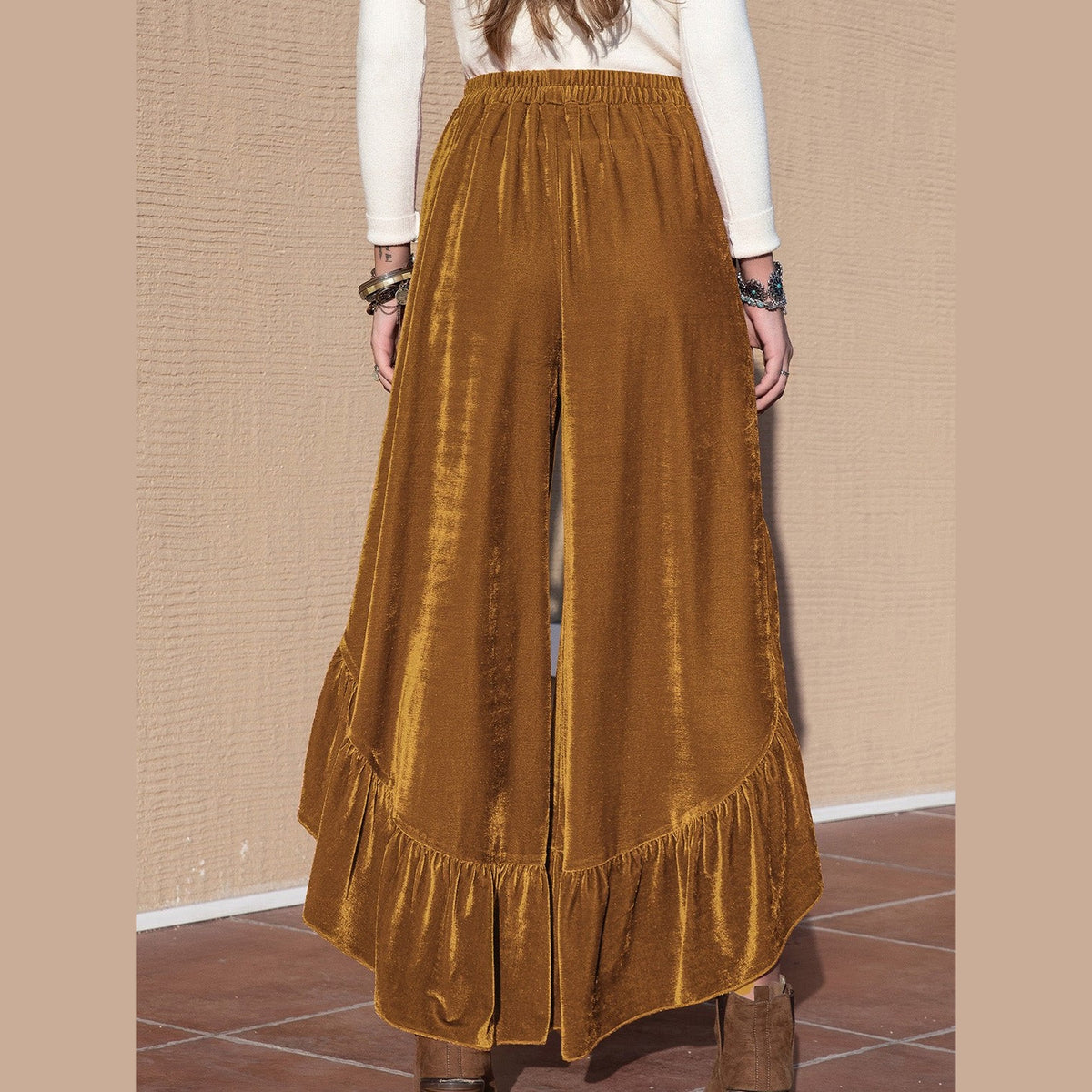 Slit Ruffled Wide Leg Pants