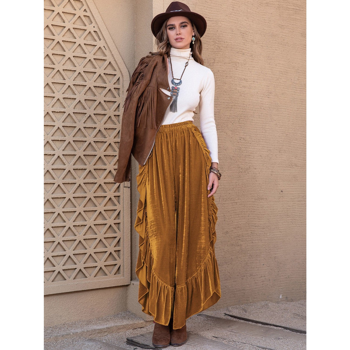 Slit Ruffled Wide Leg Pants