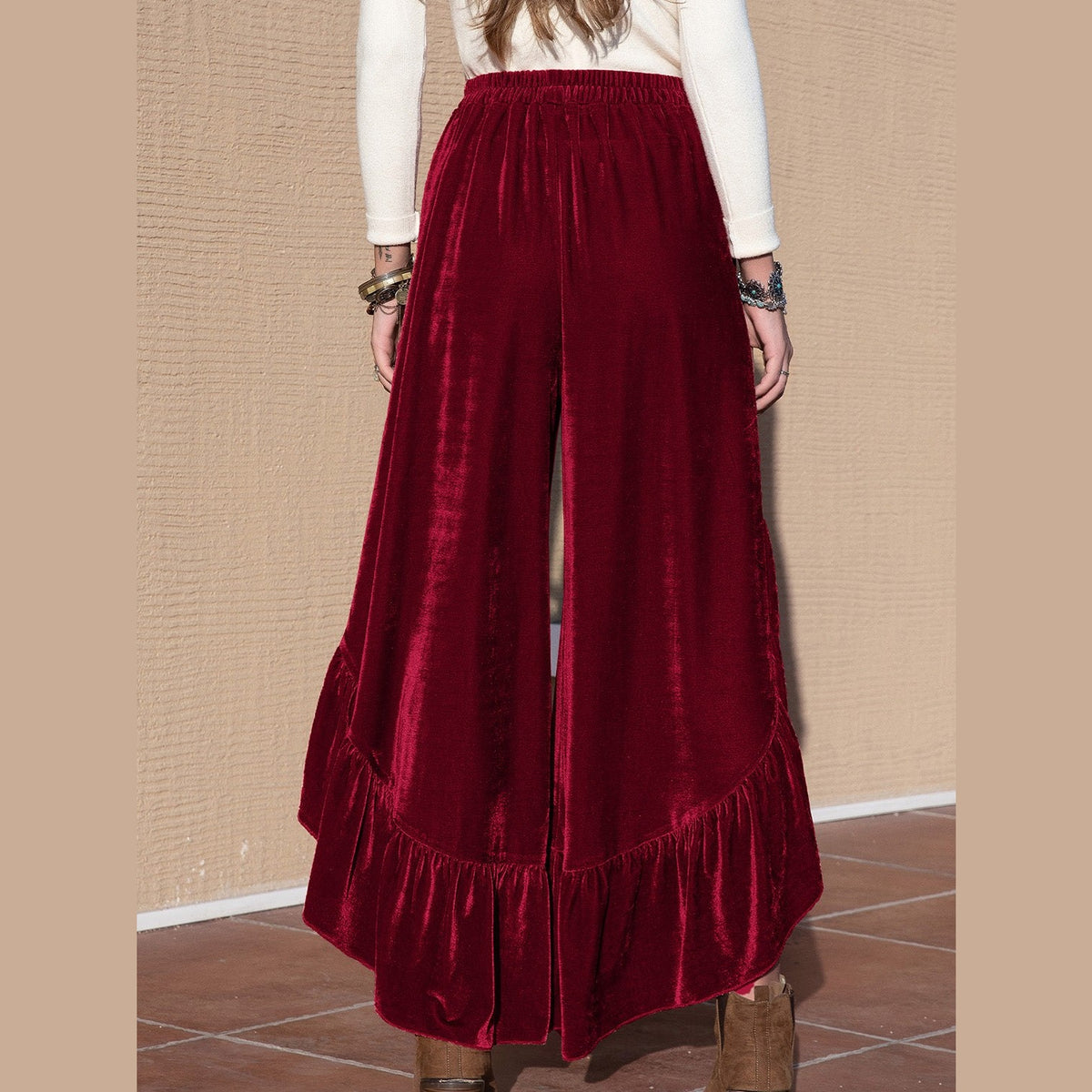 Slit Ruffled Wide Leg Pants