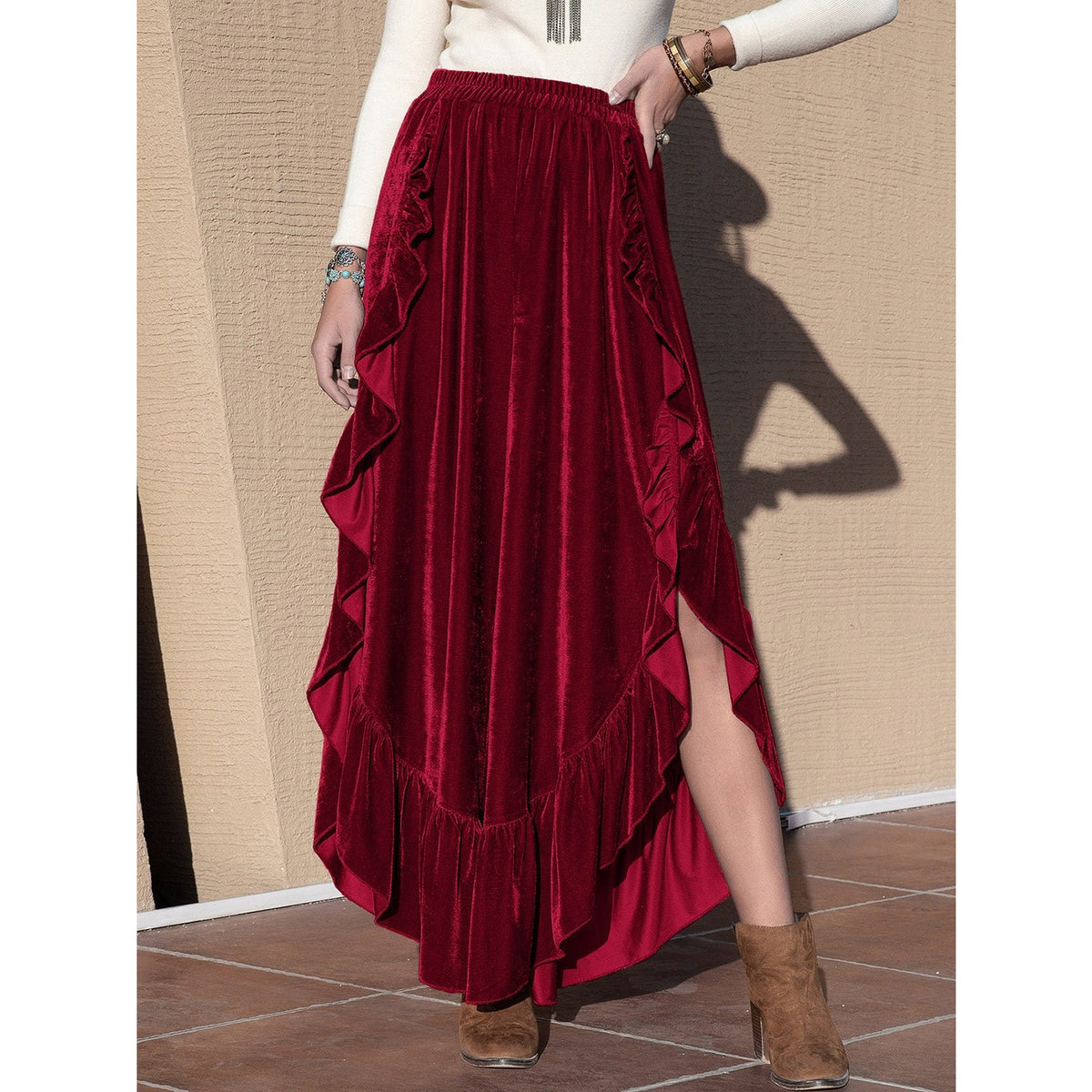 Slit Ruffled Wide Leg Pants